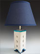 White Crackle Lamp 12 in base with Navy shade (BC made shade) - SOLD