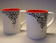 Neon red filigree mugs