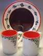 Mugs with floral band in red and purple