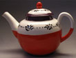 Floral band teapot in red and purple